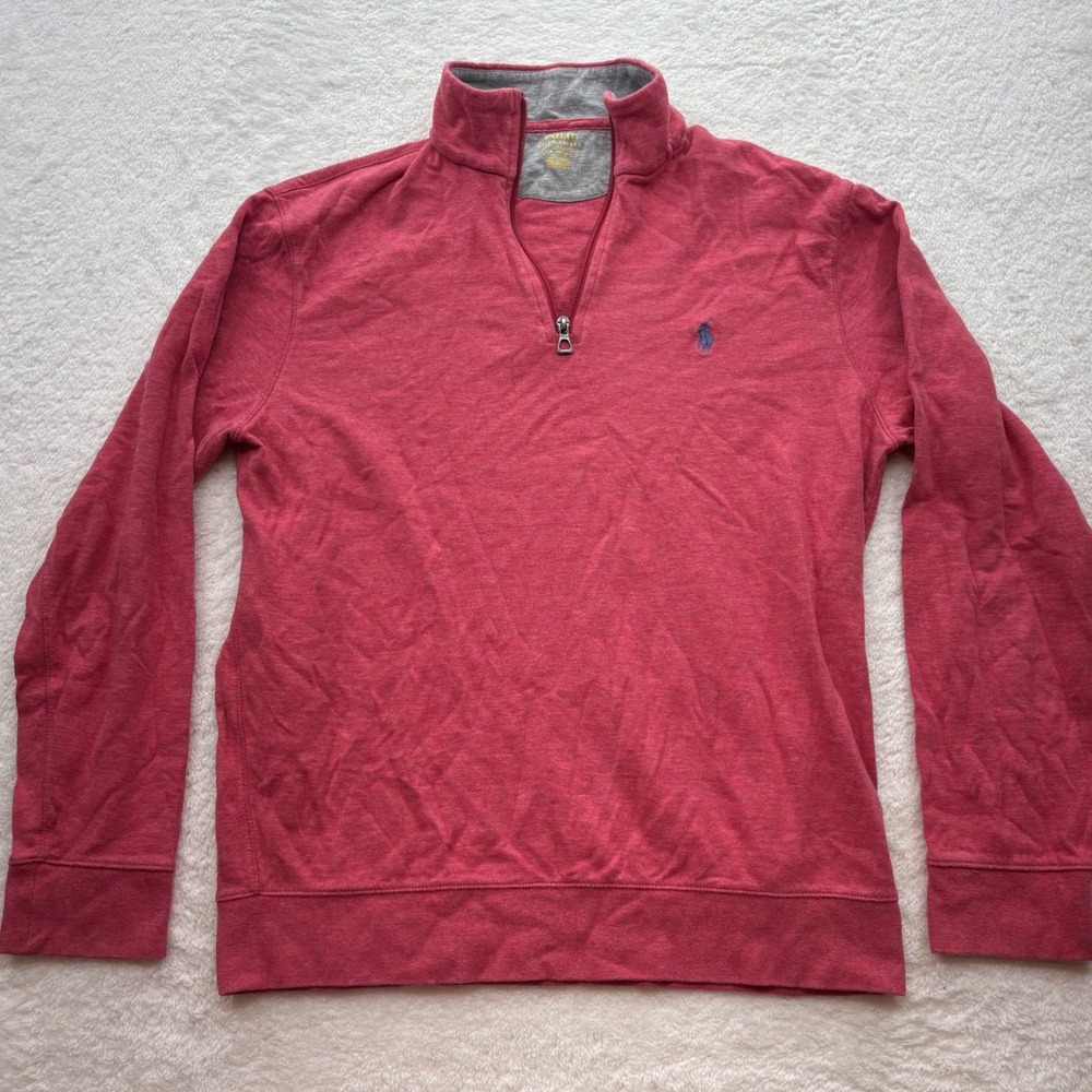 Polo Ralph Lauren Mens Medium Red Heathered Quarter Zip Pullover Sweater